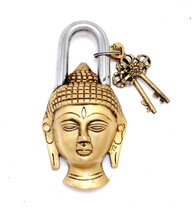 Golden Brass Buddha Design Functional Brass Lock with 2 Keys - £27.61 GBP