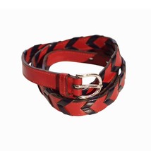Hermes Red &amp; Black Braided Leather Thin Skinny Women&#39;s Waist BELT - $252.45