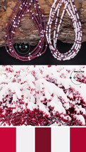 extra-long boho friendship bracelets/necklaces, cranberry red, white seed beads - £31.25 GBP