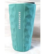 STARBUCKS GEOMETRIC TEXTURE TURQUOISE TEAL CERAMIC LIDDED TRAVEL MUG - NEW - $47.98 CAD