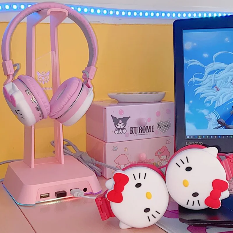 Hello Kitty Cute Bluetooth Headphone Wireless Headsets Anime Cartoon Stereo - £18.80 GBP