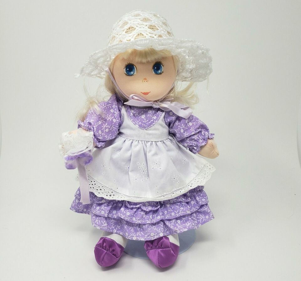 12" VINTAGE 1983 AMTOY GIRL BLONDE DOLL PURPLE DRESS STUFFED ANIMAL PLUSH TOY - £29.61 GBP