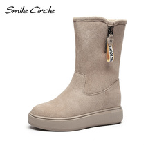 Smile Circle Slip-on Snow Boots Women Winter flat platform shoes Warm Long-plush - £92.95 GBP