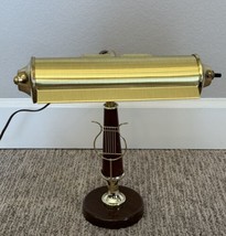 Vintage Adjustable Piano Light Lamp Mid Century Brass Faux Wood Desk Office Harp - £31.30 GBP