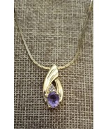 Lavender &amp; Clear Crystal Goldtone Pendant Necklace Vintage - $9.49 CAD