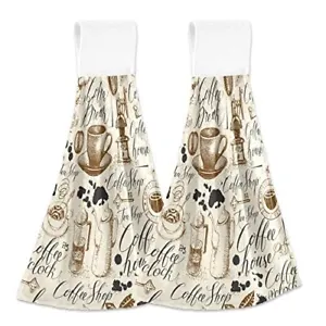 New Boccsty Coffee Cups Hearts Hanging Kitchen Towels 2 Pieces Dish Clot... - $53.12