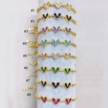 8Pcs Mother&#39;s Day Dainty Mini gold plated colorful crystal cz love heart charm b - £41.81 GBP