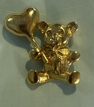 Bear with Heart Pin / Brooch - Teddy Bear - Gold Tone - £5.02 GBP