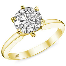 0.75CT Women&#39;s Unique 14k YG Round Moissanite 6 Prong Solitaire Engagement Ring - £412.94 GBP