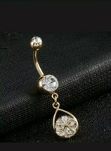 2.Ct Round Simulated Diamond Dangle Belly Button Ring 14K Yellow Gold Plated - £60.99 GBP