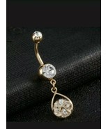 2.Ct Round Simulated Diamond Dangle Belly Button Ring 14K Yellow Gold Pl... - $115.52 CAD