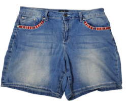 Earl Jean Shorts Women&#39;s Size 14 Denim Embroidered Red White Blue 4th of July - £16.91 GBP