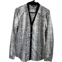 Ellen Tracy Women&#39;s Blouse Medium Snakeskin Animal Print Button Down Bla... - £13.56 GBP