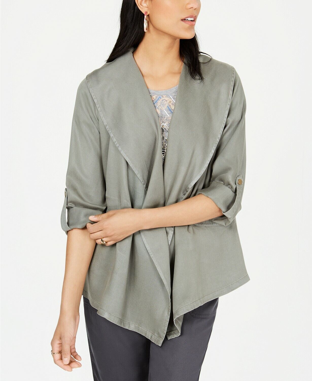 Primary image for Size XS Style & Co. Womens Jacket Utility Draped Open Front Sage NWT