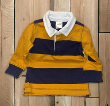 Hanna Anderson Boys Size 2T Long Sleeve Polo Collared Shirt Striped Gold Navy - £10.26 GBP