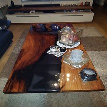 36&quot;x24&quot; Epoxy Resin Coffee Table Tops Acacia Wood Walnut Centerpiece Furniture - £804.96 GBP