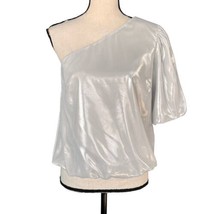 INC Medium Top One-Shoulder Puff Sleeve Asymmetrical Neck Silver Shimmer Lined - £23.46 GBP