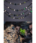 long Czech glass boho necklace, green, black, handmade in USA, ooak - £28.30 GBP