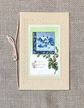 Ephemera Vintage 1909 Embossed Christmas Greetings Card Horse Drawn Sleigh Holly - £10.84 GBP