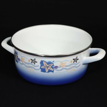 Metalac Cookware 8.5&quot; Enamel Sauce Pot Starfish Beach White Blue Handles... - £28.96 GBP