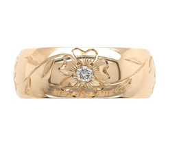 14k Gold Hand Engraved Wide Genuine Natural Diamond Wedding Band 5.75 (#J6914) - $1,526.89 CAD