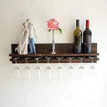 Bar Wall Shelf mini Cabinet Walnut Rustic Wooden bottle glass holder - $107.18