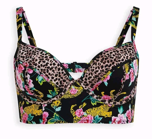 Torrid Floral Cheetah Swimsuit Size 1 Top Tropical Leopard Black Pink Un... - $39.99
