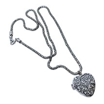 Silver Tone Filigree Heart Locket Pendant Opens with 16&quot; chain Valentines Day - £10.27 GBP