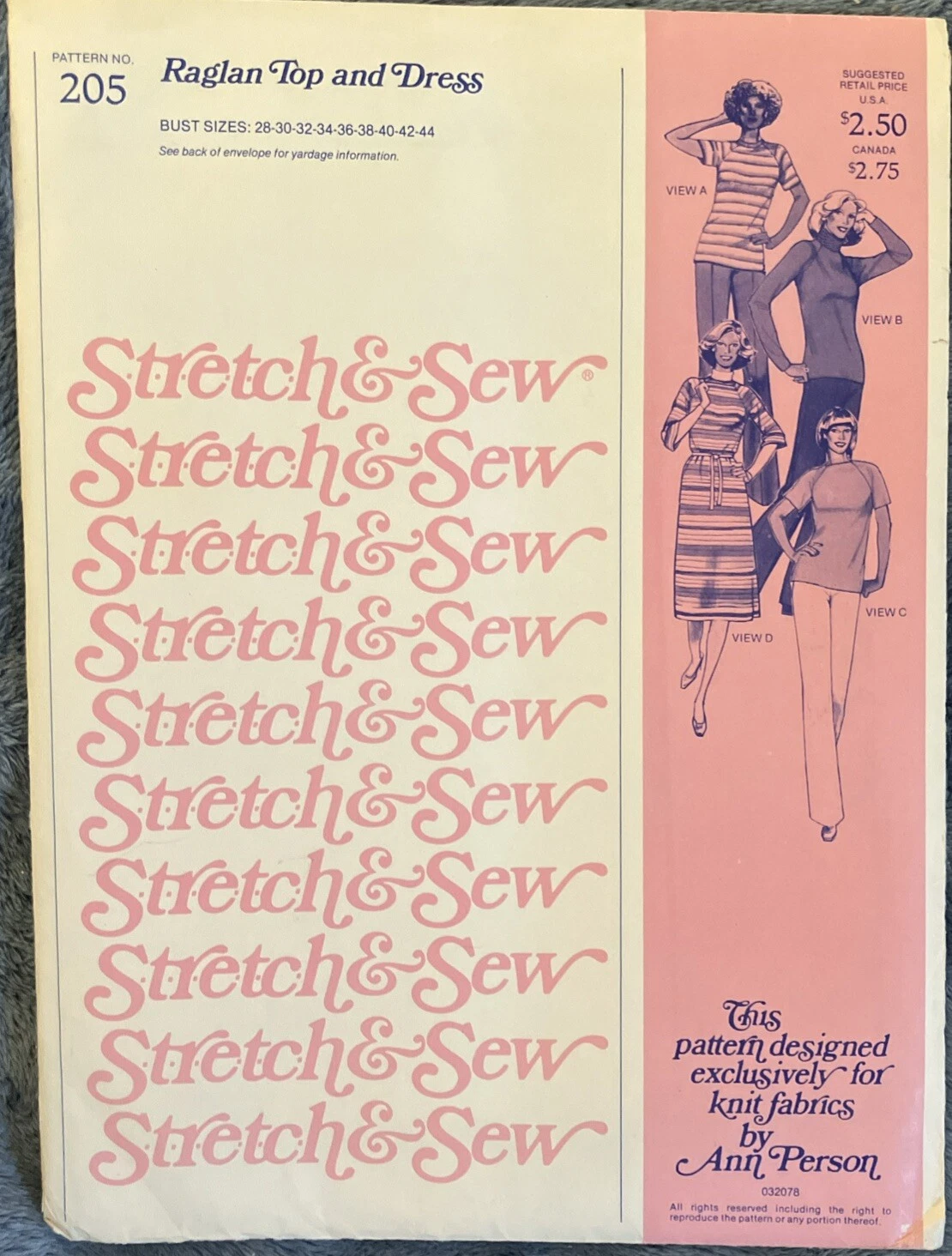 Stretch &amp; Sew #205, Raglan Top and Dress (bust sizes 28-30-32-34-36-38-4... - $6.00