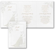 Bride &amp; Groom Wedding Invitations Folded 3 Panel Pearl Embossed Floral Accents - £236.48 GBP