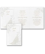 Bride & Groom Wedding Invitations Folded 3 Panel Pearl Embossed Floral Accents - £234.04 GBP