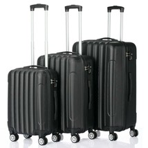 Hardside 3 Piece Nested Spinner Suitcase Luggage Set With Tsa Lock Black - £110.46 GBP