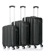 Hardside 3 Piece Nested Spinner Suitcase Luggage Set With Tsa Lock Black - £115.35 GBP