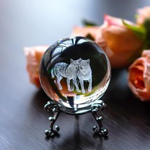 ZEERSHEE 60mm Wolf Crystal Decor Ball with Stand 3D Glass Laser 1.2&quot; W *... - $22.01