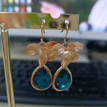 Fashion Yellow Gold Color Flower Water Drop Earring Shiny Blue Earrings for Wome - £9.79 GBP