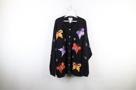 Vintage 90s Country Primitive Womens 3XL Butterfly Knit Cardigan Sweater Black - £56.79 GBP