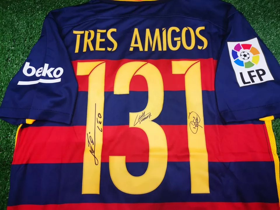 Tres AMIGOS Messi, Neymar Jr & Suarez (MSN) SIGNED Barcelona Shirt