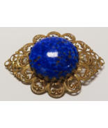 VTG Miriam Haskell Filigree Faux Lapis Blue Eye Shaped Brooch Pin Signed - $74.21