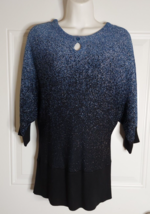 KIM ROGERS Petites Medium Stunning Blue Black Knit Top Short Dolman Sleeve NWT - £9.69 GBP