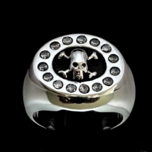 Sterling silver Skull ring Jolly Roger Pirate on Crossed Bones surrounded by 15  - £119.75 GBP