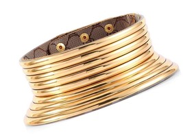 African National Choker Collars Gold Leather Chunky - $55.14