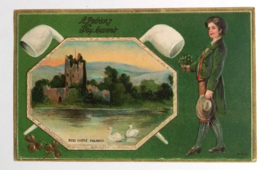 St Patricks Day Souvenir Ross Castle Killarney Pipe Embossed Postcard c1910s - £6.25 GBP