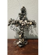 Handmade Beaded Wall Art Cross Black, White, Grey 13”x8” Craft Project N... - £10.09 GBP