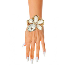 Gold Clear Crystal Flower Hinge Cuff Bangle - $1,038.11 MXN