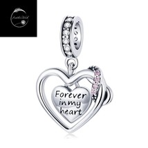 Genuine Sterling Silver 925 Forever in My Heart Love Dangle Charm For Bracelets - £17.80 GBP