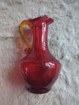 Vintage Red Gold Crackle Hand Blown Pilgrim Glass Pitcher Vase Creamer 5.25 In - £24.26 GBP