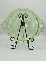 Jeanette Glass Doric Green Uranium Depression Glass Double Handled Cake ... - $56.84