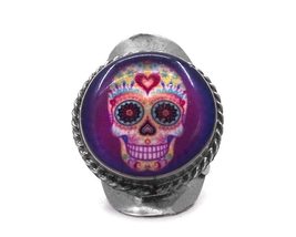 Mia Jewel Shop Day of the Dead Sugar Skull Graphic Round Silver Metal Rope Edge  - £12.47 GBP