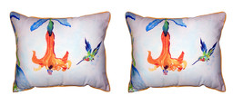 Pair Of Betsy Drake Hummingbird Trumpet Vine Large Indoor Outdoor Pillows 16X20 - £71.21 GBP