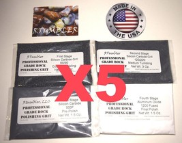 Rock Polishing Tumbling Grit  For 3 lb Tumblers 5 Pack With 2 Drive Belt... - $50.15